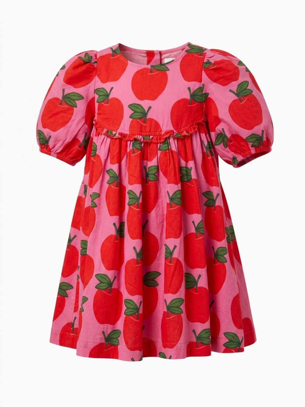 Pink Chicken Pink Dress with Red Apple Print